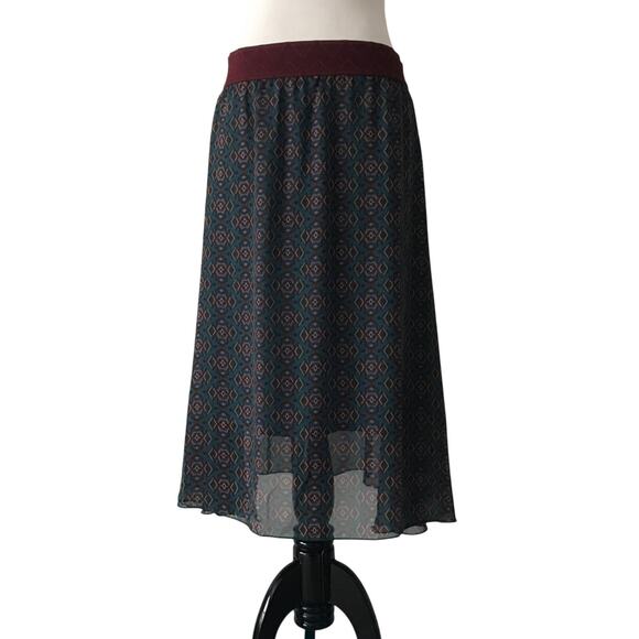 NWT LuLaRoe M Lola Skirt green burgundy Dark Academia Cabincore Cottagecore - Picture 1 of 7